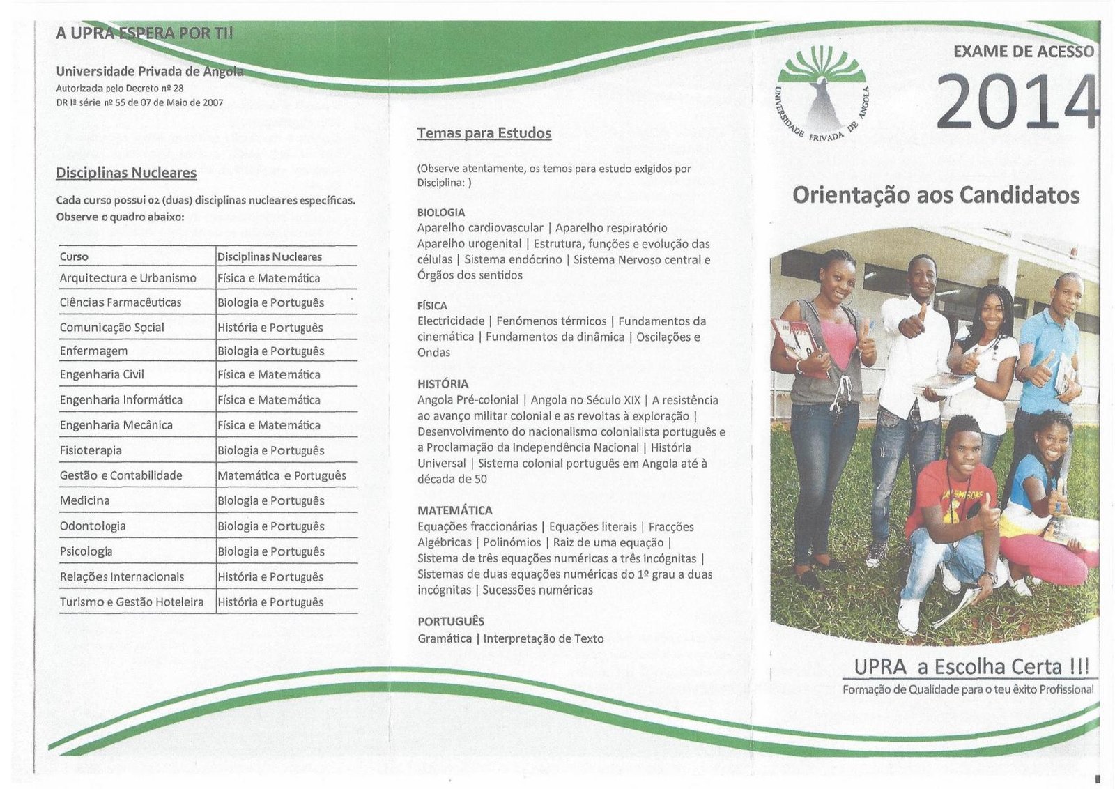 Univ. Privada de Angola – Bolsas Acadêmicas – Protocolo com AAOA