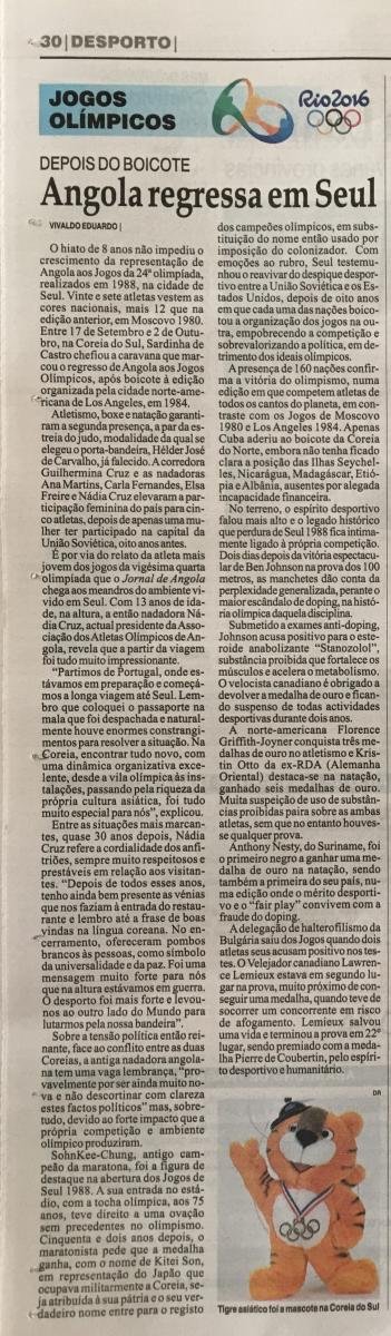 Noticias Olímpicas Jornal de Angola – Seoul 1988