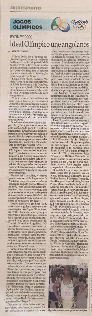 Noticia Jogos Olímpicos Sidney 2000 pelo Jornal de Angola