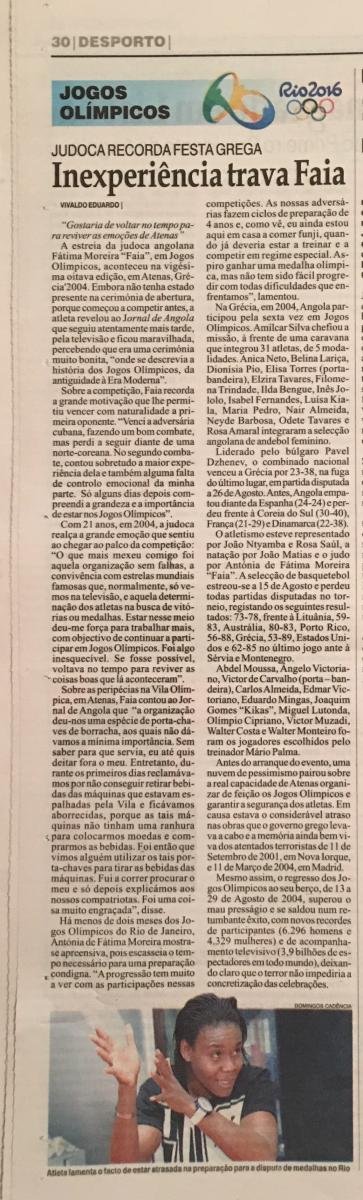 Noticia Jogos Olímpicos Atenas 2004 pelo Jornal de Angola