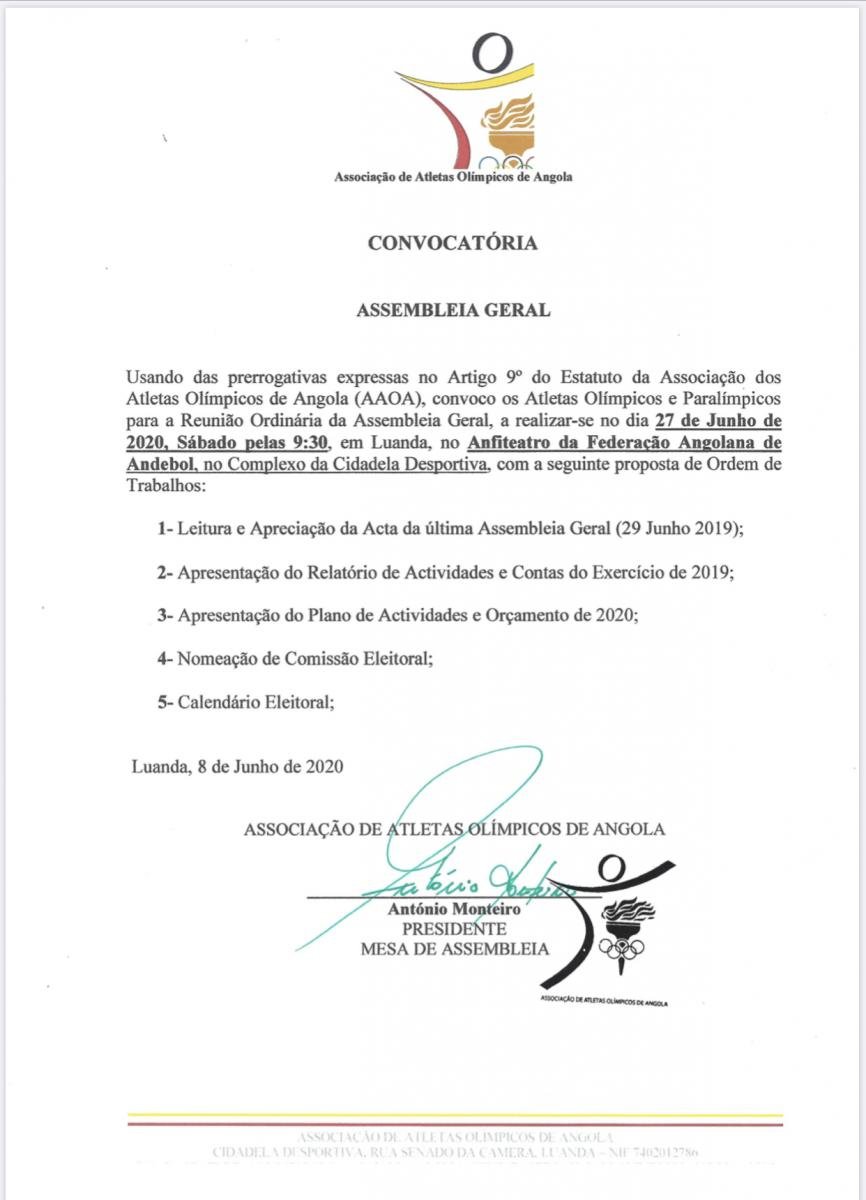 Assembleia Geral Ordinária 27 Jun – Sábado 9:30