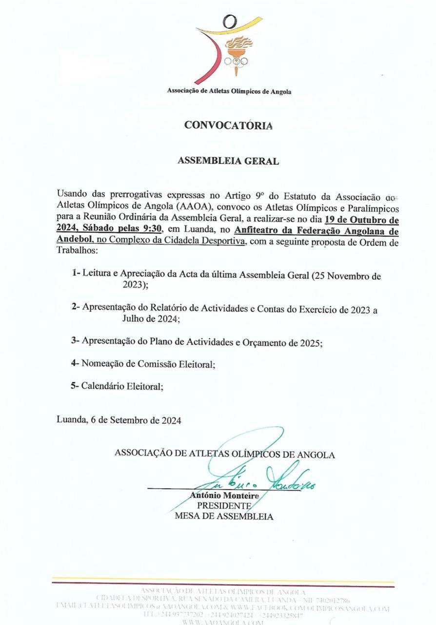 Convocatória Assembleia Geral Ordinária 19 Outubro